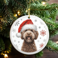Santa Hat Puppy Ceramic Ornament, Labradoodle Christmas Ornament, Adorable Dog Holiday Tree Ornament, Pet Keepsake Present for Dog Lovers