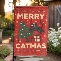 Humorous Black Cat Christmas Garden Flag, Merry Catmas Garden Flag, Holiday Kitten Garden Flag, Winter Xmas Yard Banner, Cat Lover Present