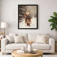 Brown Coat Woodland Forest Santa Canvas, Vintage Santa Claus Wall Art, Rustic Christmas Wall Decor, Nostalgic Holiday Winter Canvas Print
