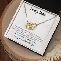 Sister Heart Necklace, Interlocking Hearts Necklace for Sister, Sentiment Message Heart Pendant Jewelry, Birthday Christmas Present for Her