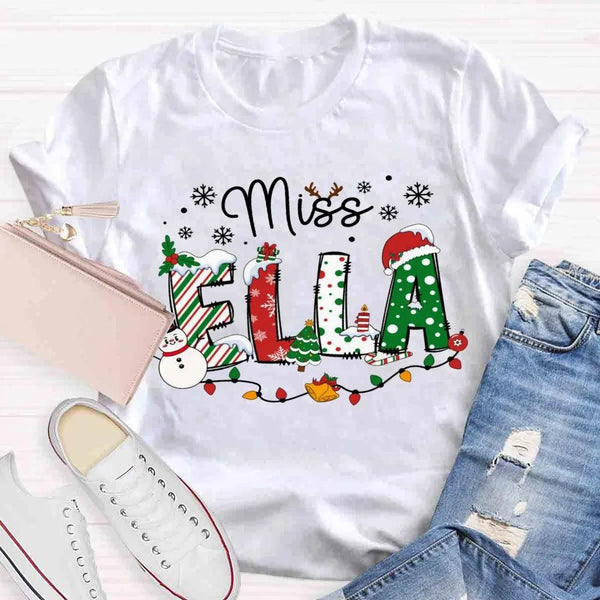 Custom Holiday Educator Tee, Personalized Christmas Teacher Shirt, Festive Winter Teacher T-Shirt, Merry Christmas Teacher Pr