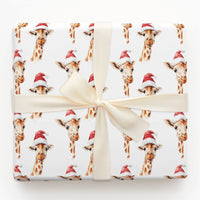 Safari Animal Gift Wrap, Watercolor Giraffe Christmas Wrapping Paper, Santa Hat Giraffe Wrapping Paper, Adorable Holiday Zoo Gift Wrap Roll