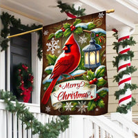 Winter Bird Holiday Yard Flag, Cardinal Merry Christmas Garden Flag, Double-Sided Red Cardinal Outdoor Banner, Seasonal Xmas Lawn Flag