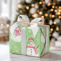 Watercolor Snowmen Gift Wrap, Snowman Christmas Wrapping Paper, Pink Plaid Holiday Wrapping Paper, Adorable Winter Xmas Gift Wrapping Paper