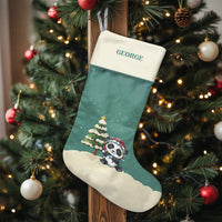Personalized Panda Stocking, Panda with Christmas Lights Stocking, Adorable Animal Holiday Stocking, Custom Christmas Stocking, Xmas Family Present
