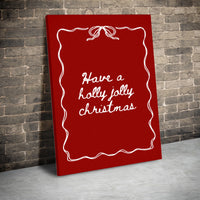 Red Cursive Holiday Canvas, Holly Jolly Christmas Canvas Print, Festive Quote Wall Art Canvas, Xmas Living Room Decor, Holiday Season Present