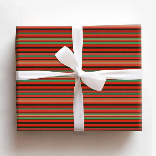 Red Green Black Holiday Gift Wrap Roll, Striped Christmas Wrapping Paper, Modern Festive Present Wrap, Seasonal Packaging Pap
