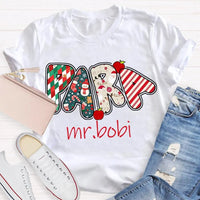 Custom Name Holiday Graphic T-Shirt, Personalized Christmas Apples Shirt, Adorable Xmas Teacher Fruit Tee, Festive Christmas Apple Shirt