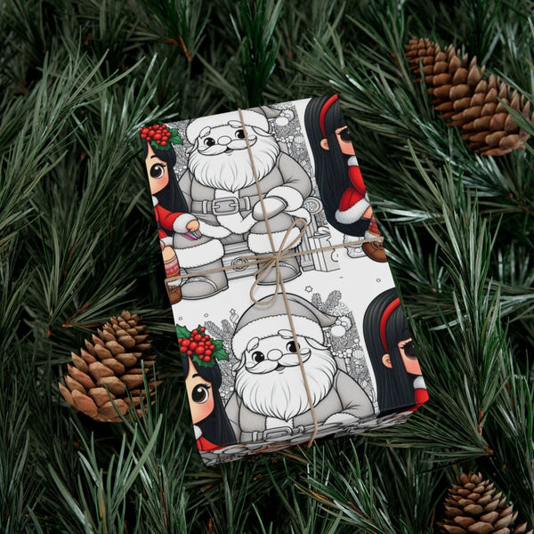 Santa Claus Gift Wrap Roll, Coloring Book Christmas Wrapping Paper, DIY Color in Holiday Present Paper, Kids Xmas Wrapping Pa