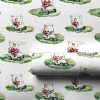 Golfer Christmas Gift Wrap, Golfing Santa Wrapping Paper, Watercolor Santa Cart Wrapping Paper, Holiday Golf Gift Wrap, Fun Golfer Wrap