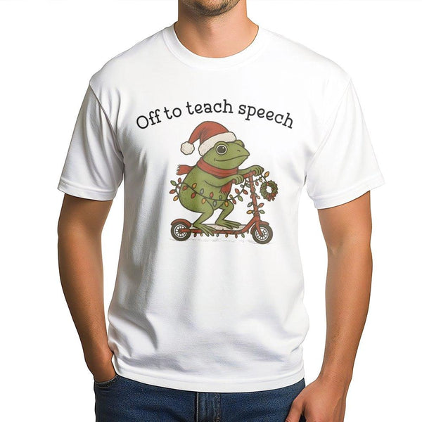 Christmas Frog on Scooter Shirt, Speech Therapist Christmas T-Shirt, Humorous SLP Christmas Graphic Tee, Speech Language Path