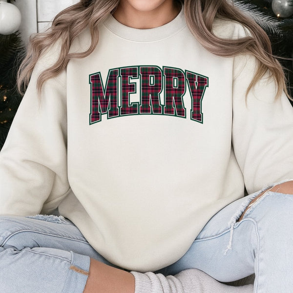 Retro Plaid Holiday Crewneck, Vintage Plaid Merry Christmas Sweatshirt, Merry Christmas Sweater, Comfy Winter Pullover, Festi