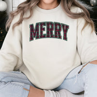 Retro Plaid Holiday Crewneck, Vintage Plaid Merry Christmas Sweatshirt, Merry Christmas Sweater, Comfy Winter Pullover, Festive Holiday Present