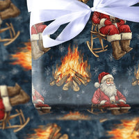 Rustic Christmas Gift Wrap, Campfire Santa Wrapping Paper, Rocking Chair Santa Wrapping Paper Roll, Comfy Winter Gift Wrap