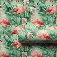 Tropical Flamingo Gift Wrap, Flamingo Christmas Wrapping Paper, Beach Holiday Wrapping Paper, Coastal Xmas Gift Wrap, Palm Leaf Present Roll