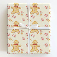 Watercolor Candy Christmas Wrapping Paper, Gingerbread Man Wrapping Paper, Peppermint Sweet Holiday Gift Wrap, Festive Xmas Paper Roll