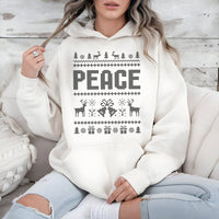 Reindeer Snowflake Pattern Sweatshirt, Peace Ugly Christmas Hoodie, Retro Holiday Fair Isle Pullover, Comfy Xmas Hooded Sweater for Couples