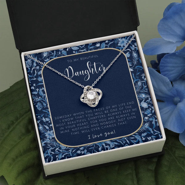 Eternal Bond Cubic Zirconia Pendant Necklace, Love Knot Necklace for Daughter, 14k White Gold Stainless Steel, Birthday Chris