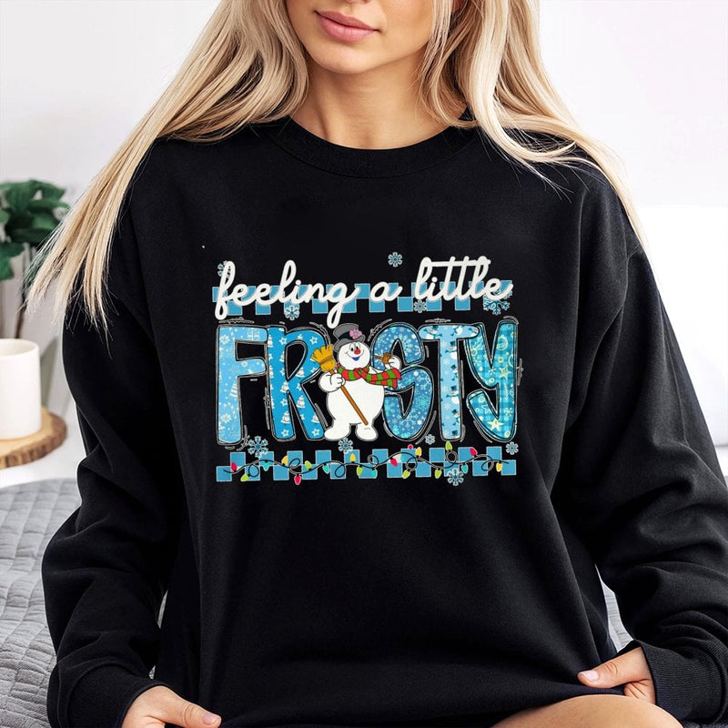 Adorable Snowman Graphic Crewneck, Feeling A Little Frosty Sweatshirt, Humorous Winter Holiday Sweater, Comfy Christmas Pullover for Women Men