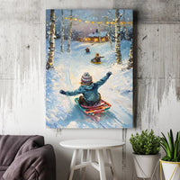 Snowy Forest Canvas Print, Winter Sledding Canvas Wall Art, Impressionist Winter Landscape Canvas, Comfy Holiday Home Decor, Christmas Present