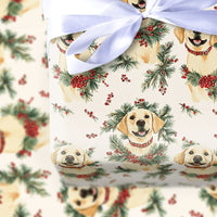 Christmas Dog Wreath Gift Wrap, Yellow Labrador Wrapping Paper, Adorable Yellow Lab Holiday Wrapping Paper, Dog Lover Christmas Wrapping Paper
