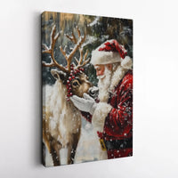 Winter Forest Canvas Wall Art, Santa Claus Reindeer Canvas Print, Festive Christmas Canvas Decor, Holiday Wall Hanging, Winter Xmas Present