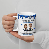 Metallic Blue Drip Ceramic Coffee Mug, I Smile Because Youre My Son Mug, Humorous Mother to Son Cup, Humorous Son Christmas Present Mug