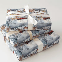 Watercolor Snowy Alpine Gift Wrap, Winter Village Red Train Wrapping Paper, Nostalgic Holiday Wrapping Paper, Christmas Gift Wrap Roll