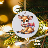 Woodland Deer Ceramic Ornament, Adorable Baby Deer Christmas Ornament, Baby Deer Holiday Tree Ornament, Nature Lover Christmas Decor Present