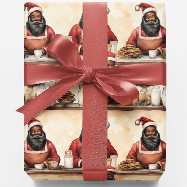 Santa Cookie Break Christmas Wrapping Paper, Black Santa Wrapping Paper, Whimsical Holiday Gift Wrap, Adorable Christmas Pres