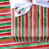 Red and Green Stripe Gift Wrap, Watercolor Striped Christmas Wrapping Paper, Holiday Wrapping Paper Roll, Festive Xmas Gift Wrap Paper