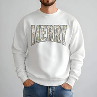 Vintage Camo Christmas Sweatshirt, Merry Christmas Sweatshirt, Camouflage Holiday Crewneck, Festive Hunting Season Graphic Sweatshirt
