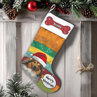 Custom Dog Name Holiday Stocking, Personalized Sheltie Christmas Stocking, Shetland Sheepdog Christmas Stocking, Velboa Pet Lover Xmas Present