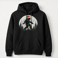Sasquatch Santa Hat Hooded Sweatshirt, Bigfoot Christmas Hoodie, Humorous Xmas Lights Yeti Hoodie, Winter Holiday Pullover, Christmas Present