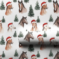 Equestrian Santa Hat Gift Wrap, Christmas Horse Wrapping Paper, Watercolor Horse Wrapping Paper Roll, Winter Animal Holiday Gift Wrap