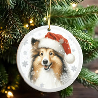 Santa Hat Sheltie Ceramic Ornament, Shetland Sheepdog Christmas Ornament, Dog Portrait Tree Ornament, Holiday Keepsake, Present for Pet Lovers