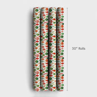 Botanical Greenery Gift Wrap, Watercolor Christmas Ornament Wrapping Paper, Festive Holiday Wrapping Paper, Xmas Baubles Gift Wrap Roll