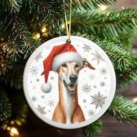 Festive Santa Hat Dog Ornament, Greyhound Christmas Ornament, Adorable Whippet Puppy Ceramic Ornament, Xmas Tree Decor, Present for Greyhound Mom