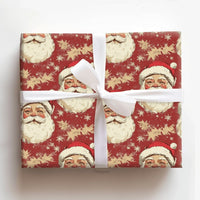 Retro Christmas Gift Wrap, Vintage Santa Claus Wrapping Paper, Nostalgic Santa Face Gift Wrapping Paper, Holiday Season Present Paper Roll