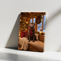 Plaid Scarf Labrador Holiday Wall Art, Christmas Chocolate Lab Canvas, Comfy Cabin Dog Christmas Print, Rustic Labrador Canvas