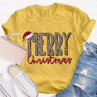 Cheetah Holiday Graphic Tee, Leopard Print Merry Christmas Teacher Shirt, Festive Animal Print Teacher Shirt, Teacher Xmas Present Tee