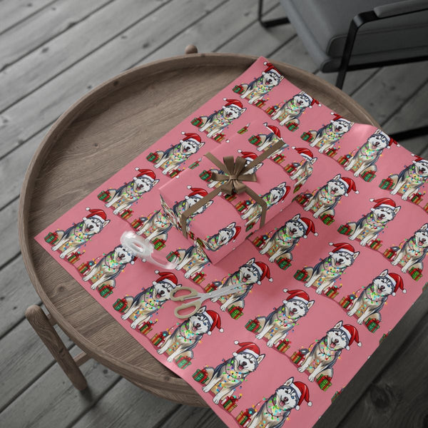 Siberian Husky Santa Hat Dog Gift Wrap, Husky Christmas Wrapping Paper, Adorable Puppy Holiday Wrapping Paper Roll, Xmas Pres