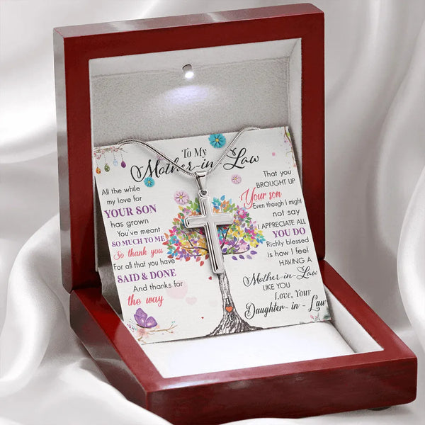 Stainless Steel Cross Necklace, Mother-in-Law Cross Necklace, Religious Faith Cross Necklace, Meaningful Birthday or Christma