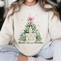 Watercolor Christmas Church Crewneck, Oh Come Let Us Adore Him Sweatshirt, Christian Bow Sweatshirt, Religious Christmas Faith Present