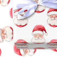 Adorable Smiling Santa Gift Wrap, Watercolor Santa Claus Wrapping Paper, Traditional Christmas Wrapping Paper, Festive Holiday Gift Wrap Roll