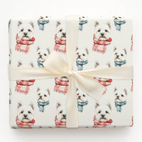 West Highland Terrier Gift Wrap, Westie Dog Wrapping Paper, Watercolor Dog Wrapping Paper, Winter Scarf Puppy Gift Wrap, Christmas Dog Paper
