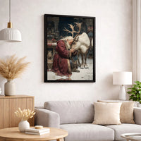 Whimsical Christmas Canvas Print, Vintage Santa and Reindeer Canvas Wall Art, Holiday Santa Claus Wall Art, Christmas Home Decor Present