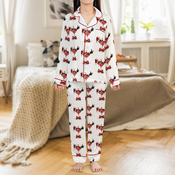 Holiday Satin Pajama Set, Santa Martini Christmas Pajamas, Festive Cocktail Silk Sleepwear, Comfy Winter PJs, Women Christmas