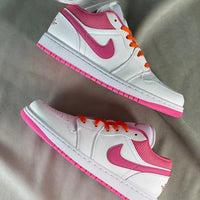 Low Top Sneakers, White Pink Colorway, Lace Up Design, Casual Gift for Sneaker Fans