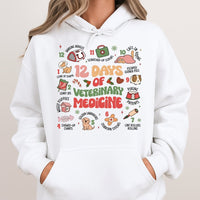 Humorous Vet Tech Christmas Sweatshirt, 12 Days of Veterinary Medicine Hoodie, Vet Clinic Holiday Pullover, Veterinarian Hooded Sweater Present